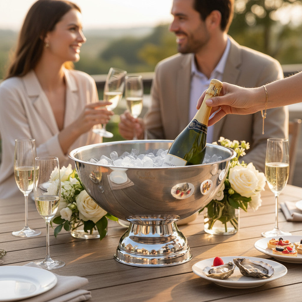 AURANACS® Sonoma | Stainless steel champagne bowl | Mirror-polished punch bowl with elegant base | Large champagne cooler Ø 40cm | Decorative drinks cooler for champagne &amp; wine | Perfect for parties &amp; events