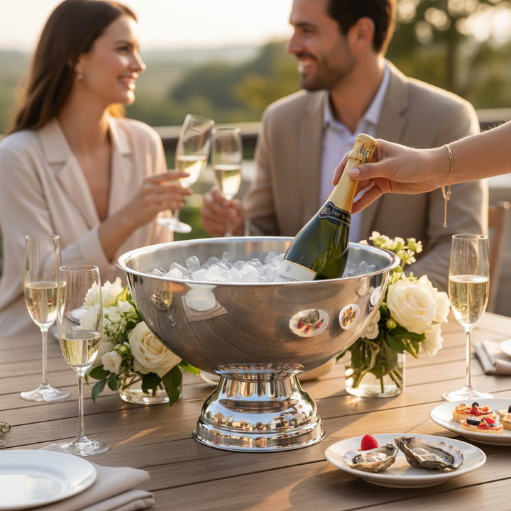 AURANACS® Sonoma | Stainless steel champagne bowl | Mirror-polished punch bowl with elegant base | Large champagne cooler Ø 40cm | Decorative drinks cooler for champagne &amp; wine | Perfect for parties &amp; events