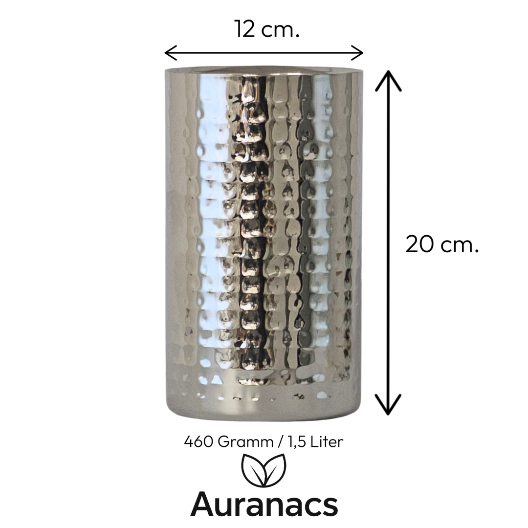AURANACS® Santorini | Stainless steel wine cooler | Elegant champagne cooler with mirror-polished &amp; hammered surface | Double-walled insulated champagne cooler | Ø 12 cm | For restaurants &amp; at home