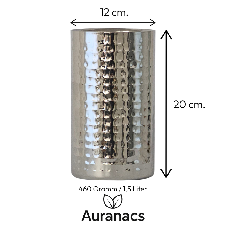 AURANACS® Santorini | Stainless steel wine cooler | Elegant champagne cooler with mirror-polished &amp; hammered surface | Double-walled insulated champagne cooler | Ø 12 cm | For restaurants &amp; at home