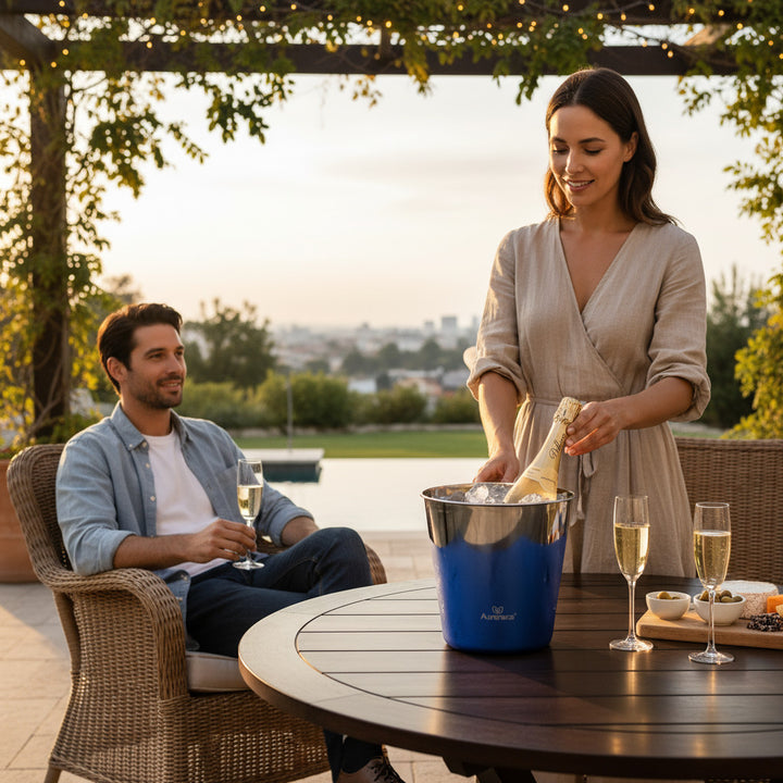 AURANACS® Venezia | Seau à vin en acier inoxydable | Seau à champagne élégant avec surface polie miroir | Seau à champagne sans poignées | Empilable pour un gain de place | Ø 20 cm | 460 g