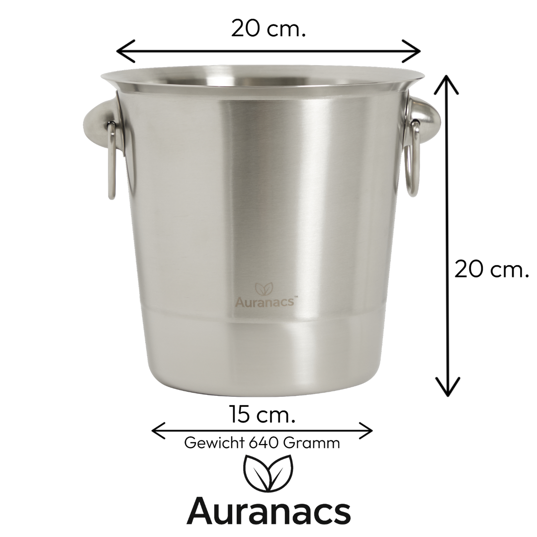 AURANACS® Tuscany | Refrigeratore per vino in acciaio inox | Elegante refrigeratore per champagne con capacità di 4,5 litri | Refrigeratore per champagne con finitura opaca | Secchiello per ghiaccio con 2 maniglie | Ø 20 cm | Perfetto per le feste