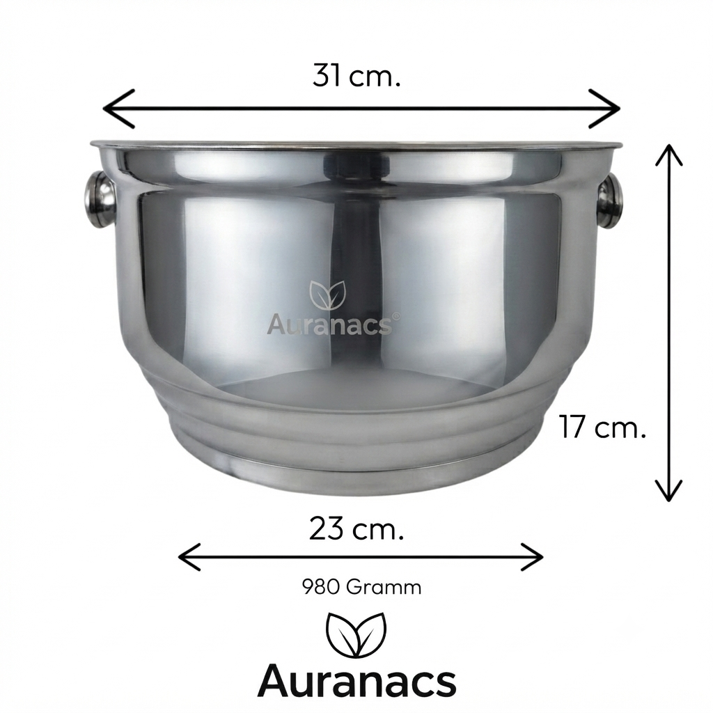 AURANACS® Majestic | Champagnerkühler aus spiegelpoliertem Edelstahl | Große Bowl für Champagner &amp; Wein | Ø 31 cm