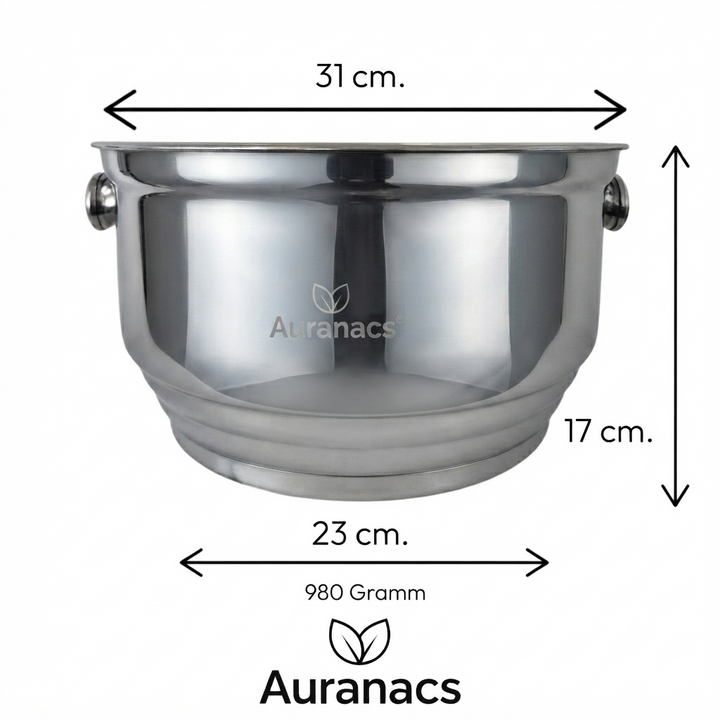 AURANACS® Majestic | Champagnerkühler aus spiegelpoliertem Edelstahl | Große Bowl für Champagner &amp; Wein | Ø 31 cm