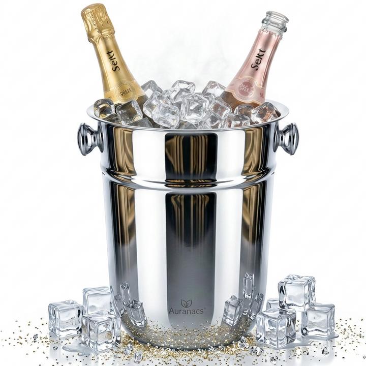 AURANACS® Bahia | Champagnerkühler aus Edelstahl | Eleganter Sektkühler, spiegelpolierte Oberfläche | Weinkühler mit 7,5L Fassungsvermögen