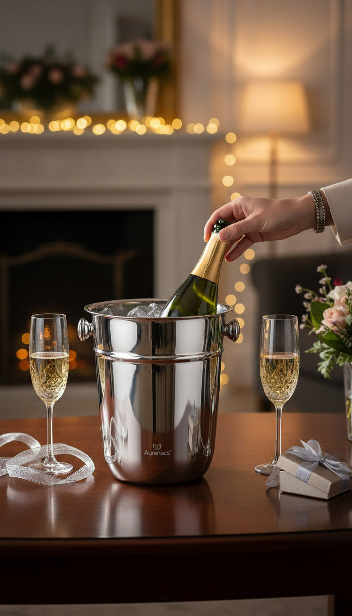 AURANACS® Bahia | Champagnerkühler aus Edelstahl | Eleganter Sektkühler, spiegelpolierte Oberfläche | Weinkühler mit 7,5L Fassungsvermögen