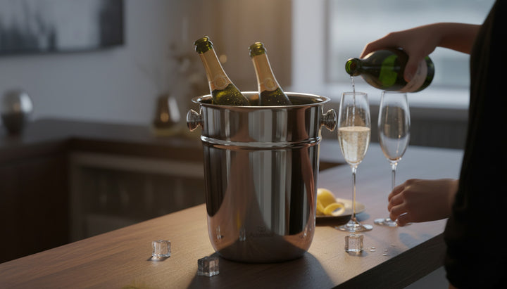 AURANACS® Bahia | Champagnerkühler aus Edelstahl | Eleganter Sektkühler, spiegelpolierte Oberfläche | Weinkühler mit 7,5L Fassungsvermögen