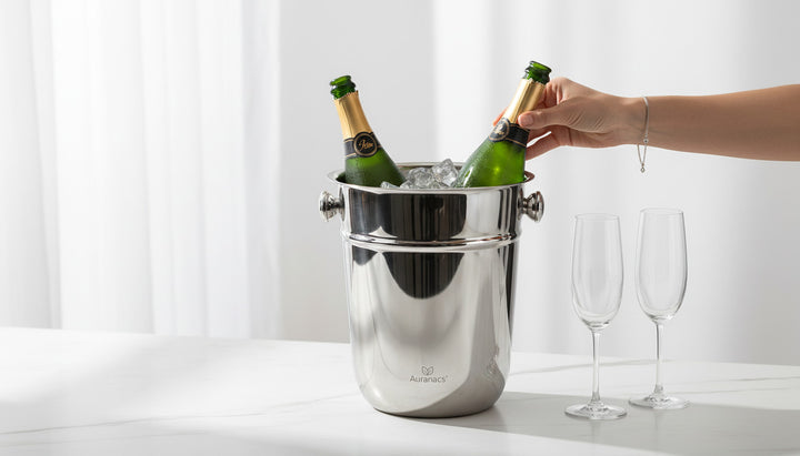 AURANACS® Bahia | Champagnerkühler aus Edelstahl | Eleganter Sektkühler, spiegelpolierte Oberfläche | Weinkühler mit 7,5L Fassungsvermögen