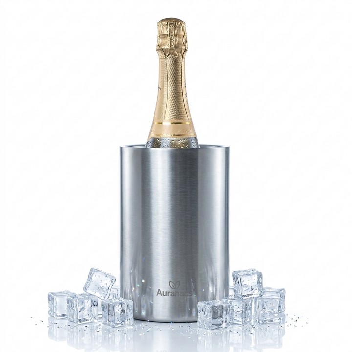 AURANACS® Elsass | Flaschenkühler aus matt gebürstetem Edelstahl | Doppelwandiger Weinkühler mit Isolierung | Eleganter Champagnerkühler