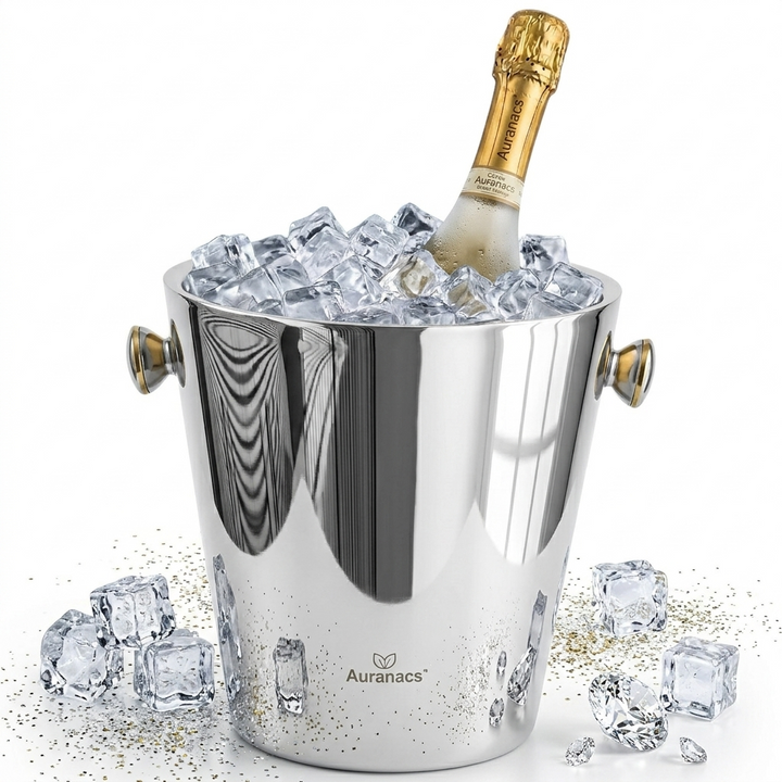 AURANACS® Calypso | Champagnerkühler aus Edelstahl | Doppelwandiger Isolierter Sektkühler | Spiegelpolierter Weinkühler | 4,5L Fassungsvermögen