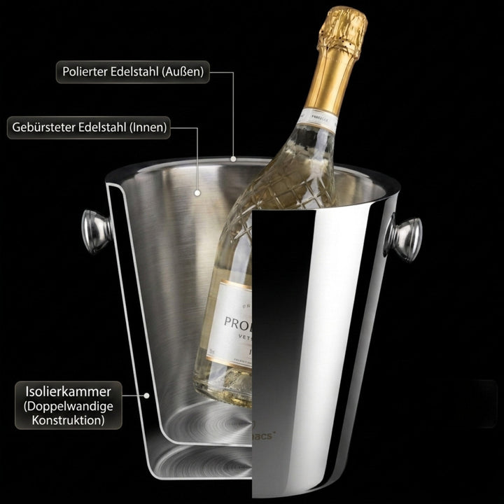 AURANACS® Calypso | Champagnerkühler aus Edelstahl | Doppelwandiger Isolierter Sektkühler | Spiegelpolierter Weinkühler | 4,5L Fassungsvermögen