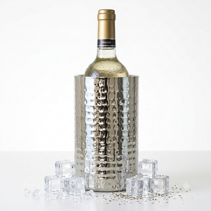 AURANACS® Santorini | Weinkühler aus Edelstahl | Eleganter Champagnerkühler mit spiegelpolierter &amp; gehämmerter Oberfläche