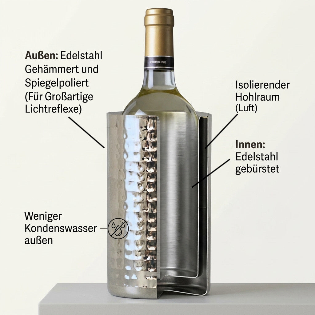 AURANACS® Santorini | Weinkühler aus Edelstahl | Eleganter Champagnerkühler mit spiegelpolierter &amp; gehämmerter Oberfläche