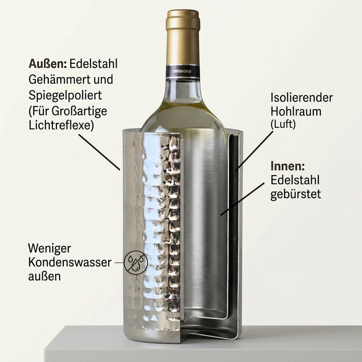 AURANACS® Santorini | Weinkühler aus Edelstahl | Eleganter Champagnerkühler mit spiegelpolierter &amp; gehämmerter Oberfläche