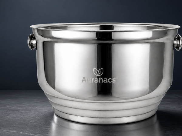 AURANACS® Majestic | Champagnerkühler aus spiegelpoliertem Edelstahl | Große Bowl für Champagner &amp; Wein | Ø 31 cm
