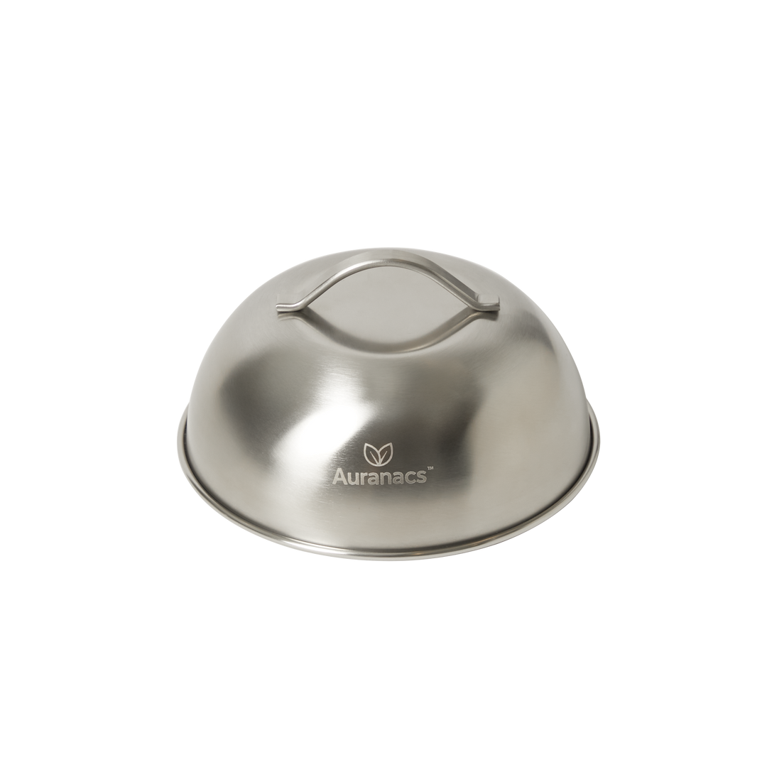AURANACS® Texas | Set de 2 hottes de fonte et de cuisson en acier inoxydable (Ø 170 mm) | pour burgers, grillades &amp; plancha | fonte rapide du fromage &amp; chaleur homogène | hotte vapeur avec poignée | robuste &amp; lavable au lave-vaisselle