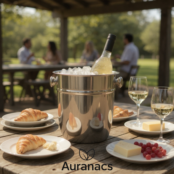 AURANACS® Bahia | Seau à champagne en acier inoxydable | Seau à champagne élégant, surface polie miroir | Seau à vin d&