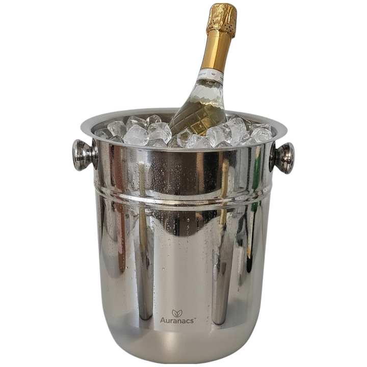 AURANACS® Bahia | Stainless steel champagne cooler | Elegant champagne cooler, mirror-polished surface | Wine cooler with 7.5 litre capacity | With 2 handles | Ø 23 cm | Perfect for parties and restaurants