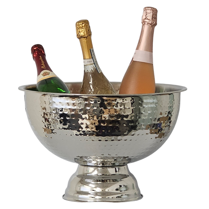 AURANACS® Bourgogne | Champagne bowl made of stainless steel | Mirror polished &amp; hammered finish | Large champagne cooler Ø 40cm | Wine cooler with deep base | Elegant design for parties &amp; events