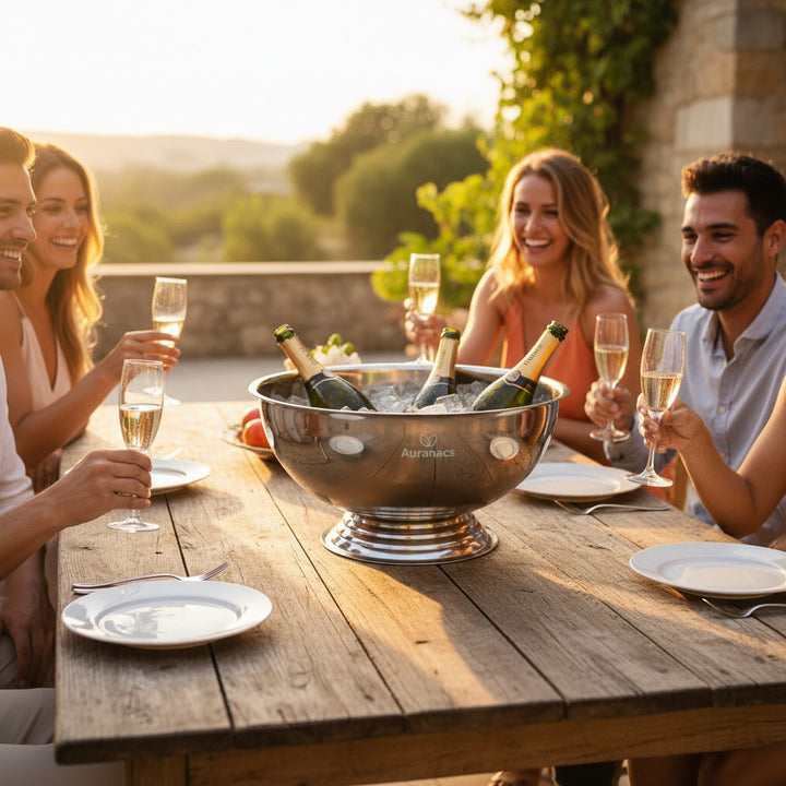 AURANACS® Vertus | Champagnerschale aus Edelstahl | Spiegelpolierte Bowl mit exklusivem Fuß | Großer Sektkühler Ø 40 cm