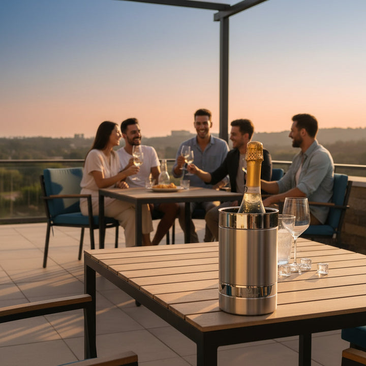 AURANACS® Chablis | Weinkühler aus Edelstahl | Eleganter Champagnerkühler mit gebürsteter Mitte &amp; spiegelpolierten Ringen