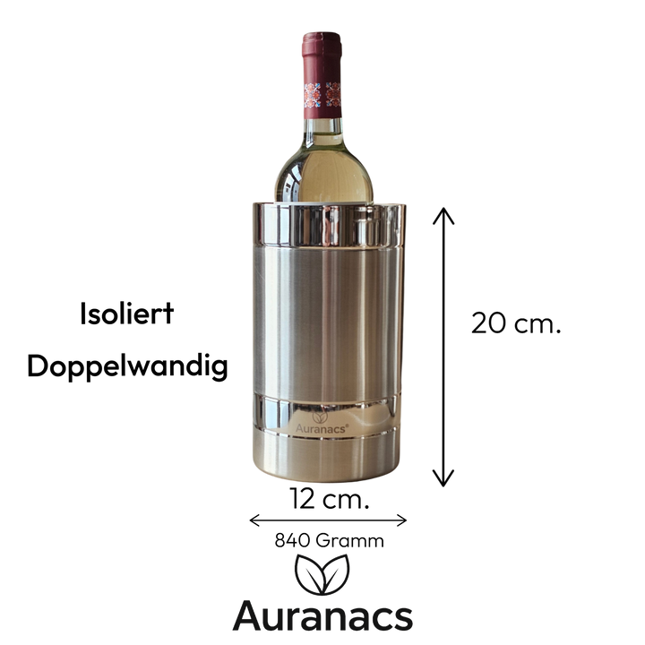 AURANACS® Chablis | Weinkühler aus Edelstahl | Eleganter Champagnerkühler mit gebürsteter Mitte &amp; spiegelpolierten Ringen