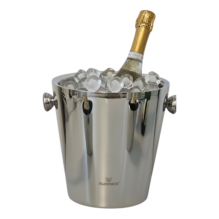 AURANACS® Calypso | Stainless steel champagne cooler | Double-walled insulated champagne cooler | Mirror-polished wine cooler | 4.5L capacity | 2 handles | Ø 22cm | Ideal for parties &amp; restaurants