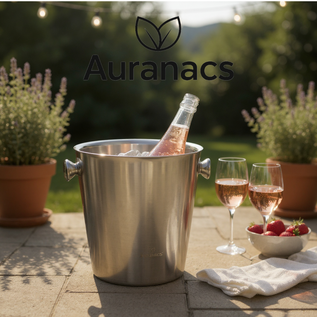 AURANACS® Calypso | Seau à champagne en acier inoxydable | Seau à champagne isolé à double paroi | Seau à vin poli miroir | Capacité 4,5L | 2 poignées | Ø 22cm | Idéal pour les fêtes et le restaurant