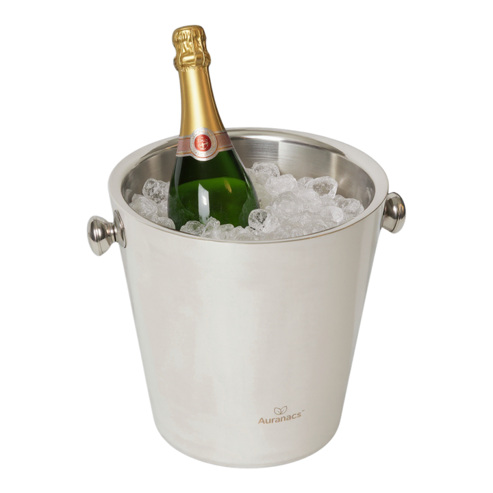 AURANACS® Calypso | Seau à champagne en acier inoxydable | Seau à champagne isolé à double paroi | Seau à vin poli miroir | Capacité 4,5L | 2 poignées | Ø 22cm | Idéal pour les fêtes et le restaurant