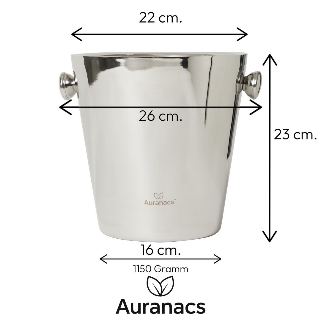 AURANACS® Calypso | Seau à champagne en acier inoxydable | Seau à champagne isolé à double paroi | Seau à vin poli miroir | Capacité 4,5L | 2 poignées | Ø 22cm | Idéal pour les fêtes et le restaurant