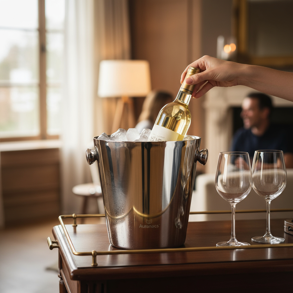 AURANACS® Calypso | Seau à champagne en acier inoxydable | Seau à champagne isolé à double paroi | Seau à vin poli miroir | Capacité 4,5L | 2 poignées | Ø 22cm | Idéal pour les fêtes et le restaurant