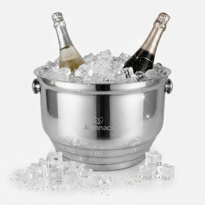 AURANACS® Majestic | Champagnerkühler aus spiegelpoliertem Edelstahl | Große Bowl für Champagner &amp; Wein | Ø 31 cm