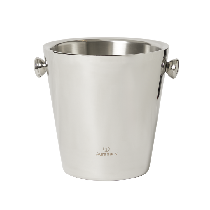 AURANACS® Calypso | Seau à champagne en acier inoxydable | Seau à champagne isolé à double paroi | Seau à vin poli miroir | Capacité 4,5L | 2 poignées | Ø 22cm | Idéal pour les fêtes et le restaurant