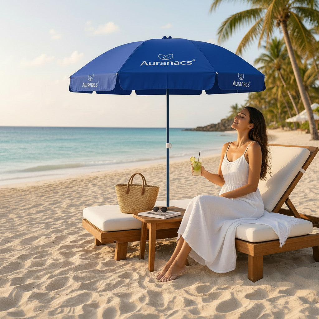 AURANACS® Sonnenschirm | Dunkelblauer Strand- &amp; Gartenschirm Ø 180 cm | Robustes 210D Oxford-Polyester | Mit Tragetasche