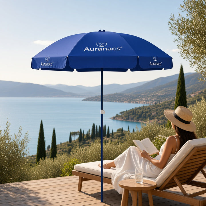 AURANACS® Sonnenschirm | Dunkelblauer Strand- &amp; Gartenschirm Ø 180 cm | Robustes 210D Oxford-Polyester | Mit Tragetasche