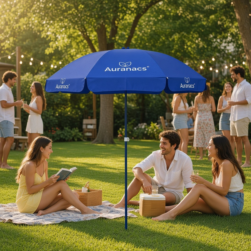 AURANACS® Sonnenschirm | Dunkelblauer Strand- &amp; Gartenschirm Ø 180 cm | Robustes 210D Oxford-Polyester | Mit Tragetasche