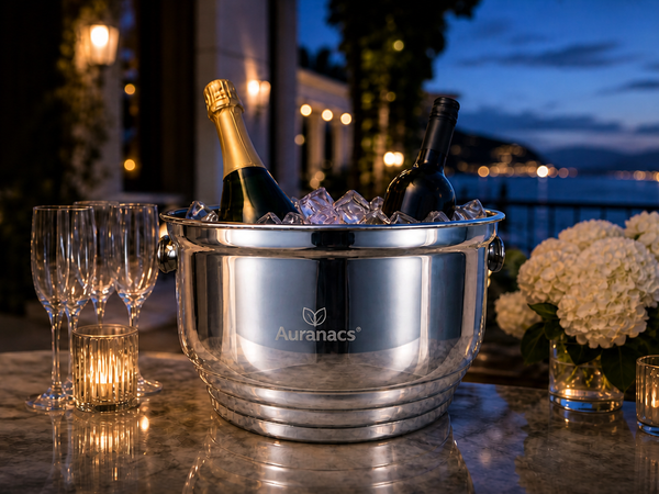 AURANACS® Majestic | Champagnerkühler aus spiegelpoliertem Edelstahl | Große Bowl für Champagner &amp; Wein | Ø 31 cm