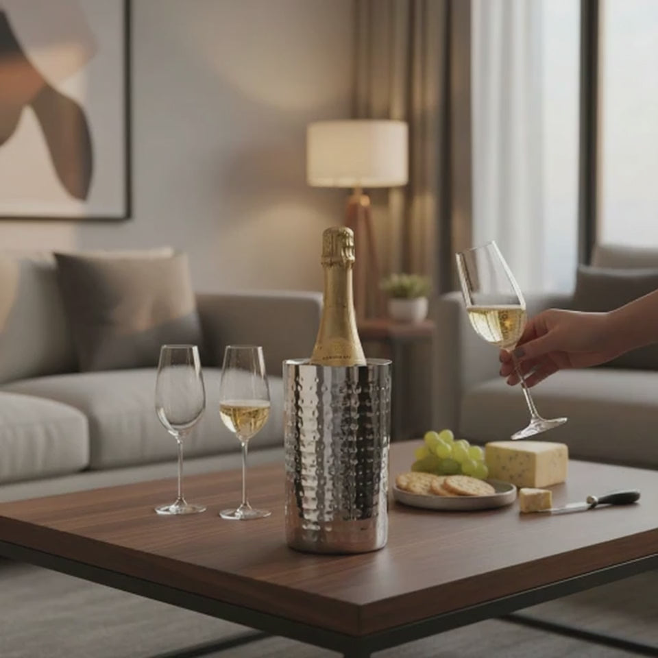 AURANACS® Santorini | Stainless steel wine cooler | Elegant champagne cooler with mirror-polished &amp; hammered surface | Double-walled insulated champagne cooler | Ø 12 cm | For restaurants &amp; at home