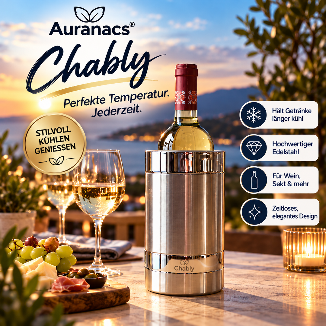 AURANACS® Chablis | Stainless Steel Wine Cooler | Elegant champagne cooler with a brushed center and mirror-polished rings