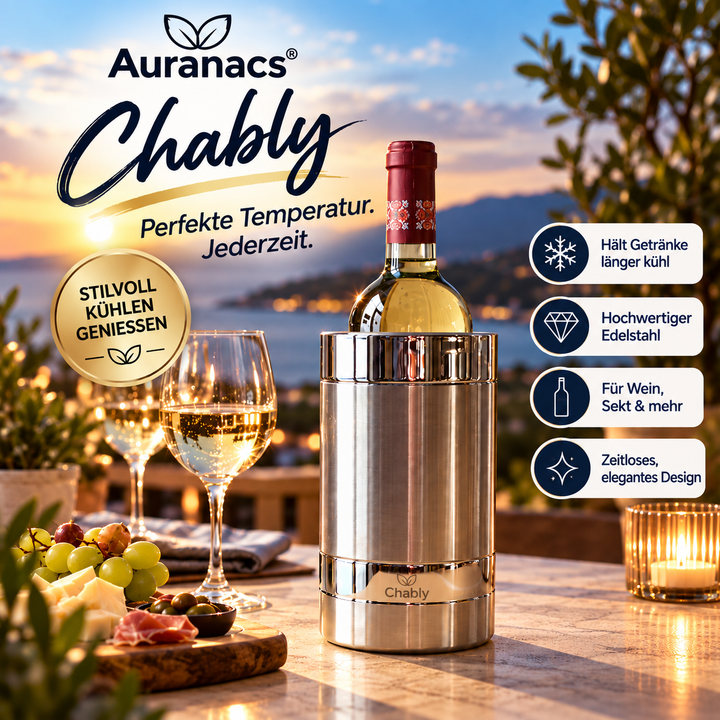 AURANACS® Chablis | Stainless Steel Wine Cooler | Elegant champagne cooler with a brushed center and mirror-polished rings